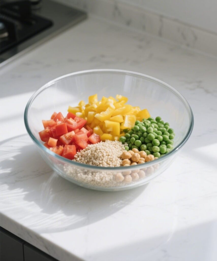Mixing quinoa and vegetables for quinoa bites
