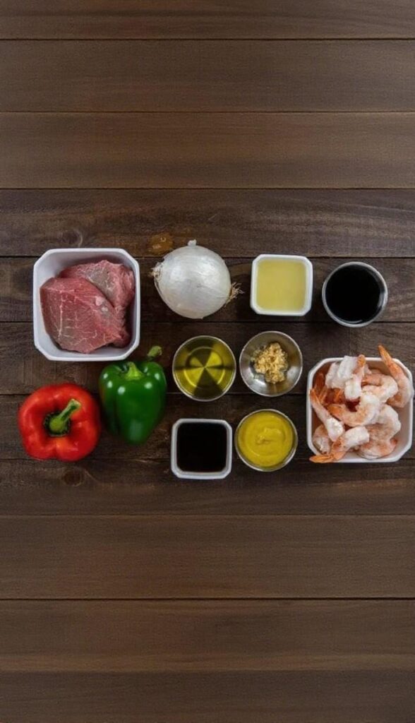 grilled steak and shrimp kabobs on skewers