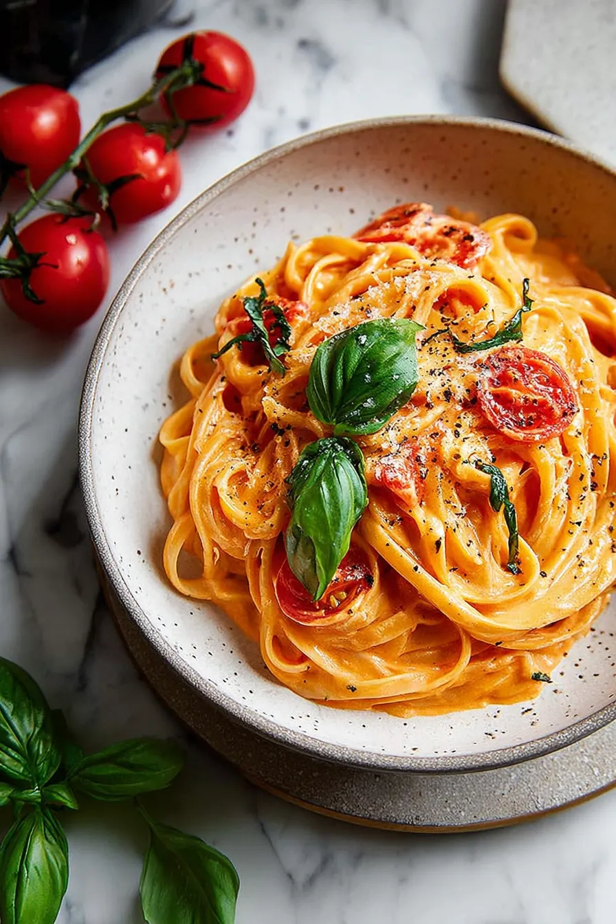One Pot Creamy Tomato Pasta Ready to Serve