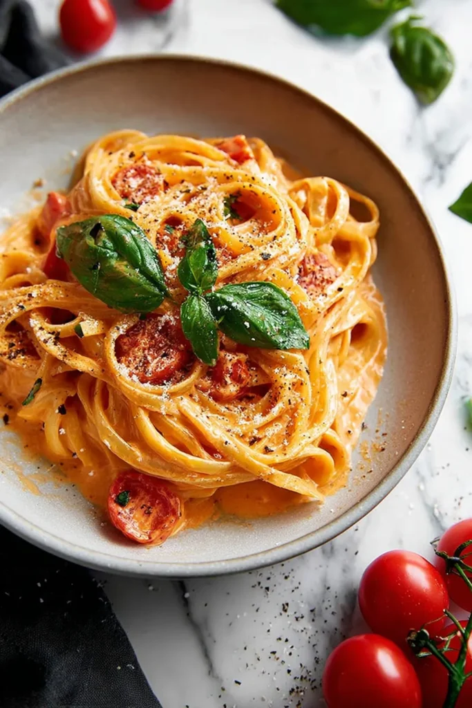 One Pot Creamy Tomato Pasta Ready to Serve