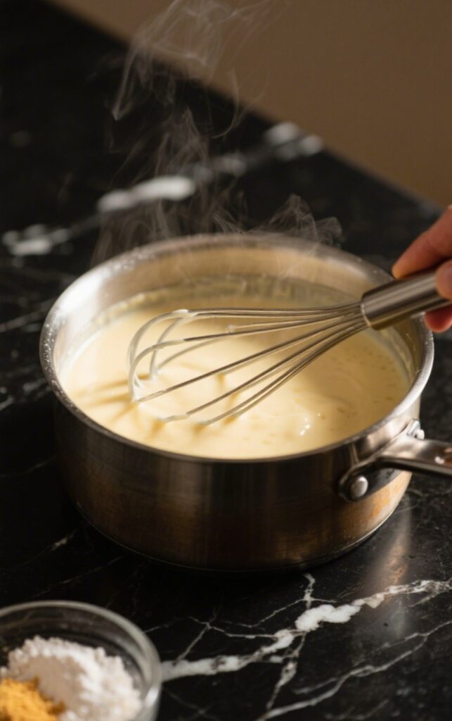 Preparing cheese sauce for Whole30 Burger Bowls