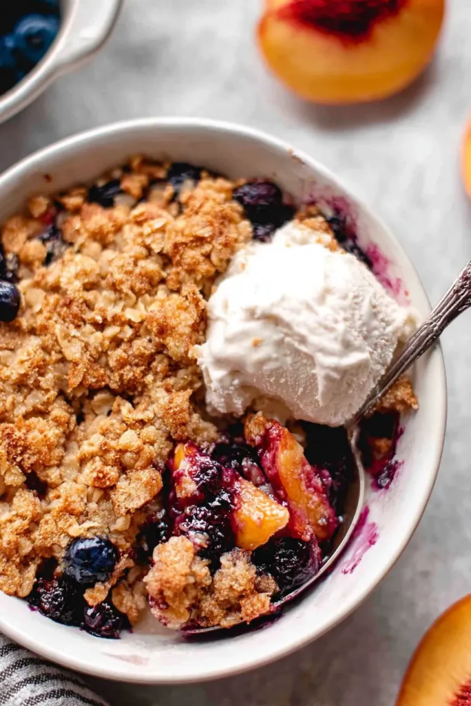 Delicious Blueberry Peach Crumble Ready to Serve