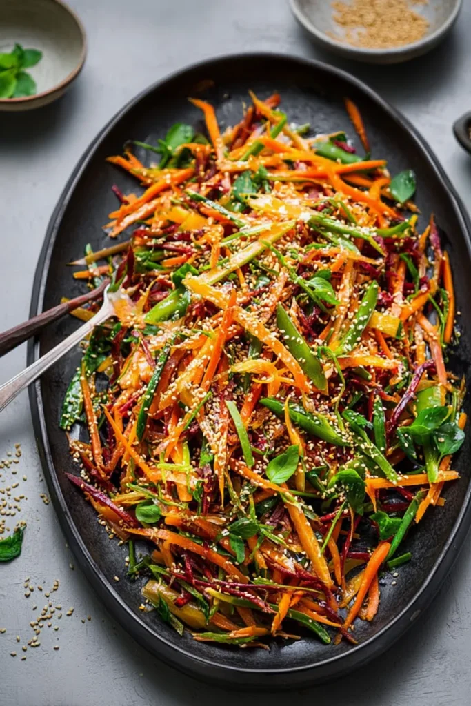 Bright Carrot Sesame Salad Plated with Fresh Ingredients