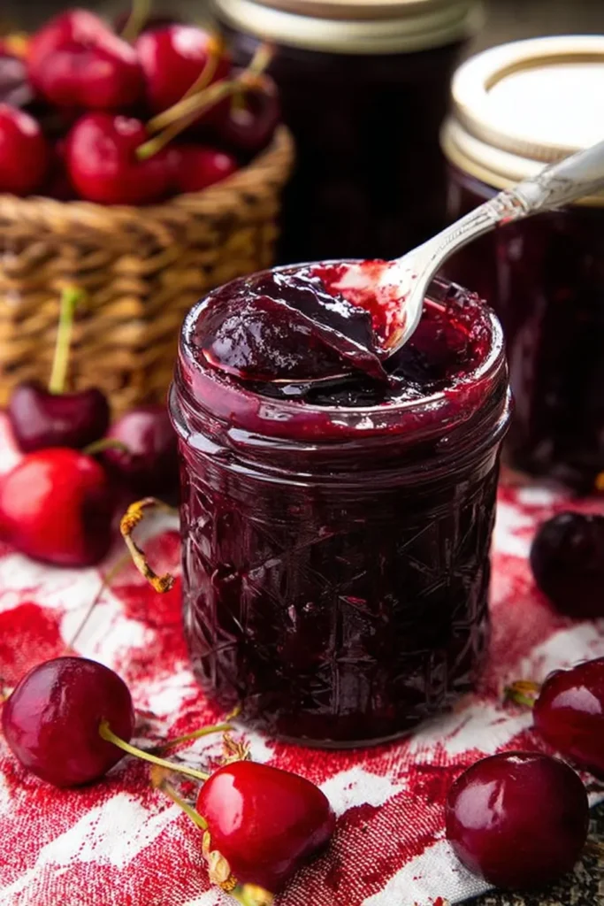 Homemade Cherry Vanilla Jam in a Jar