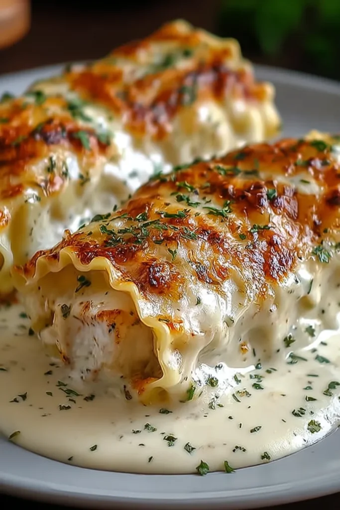 Delicious Chicken Alfredo Lasagna Rolls Ready to Serve