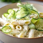 Fresh Healthy Cucumber Pasta Salad Served in a Bowl