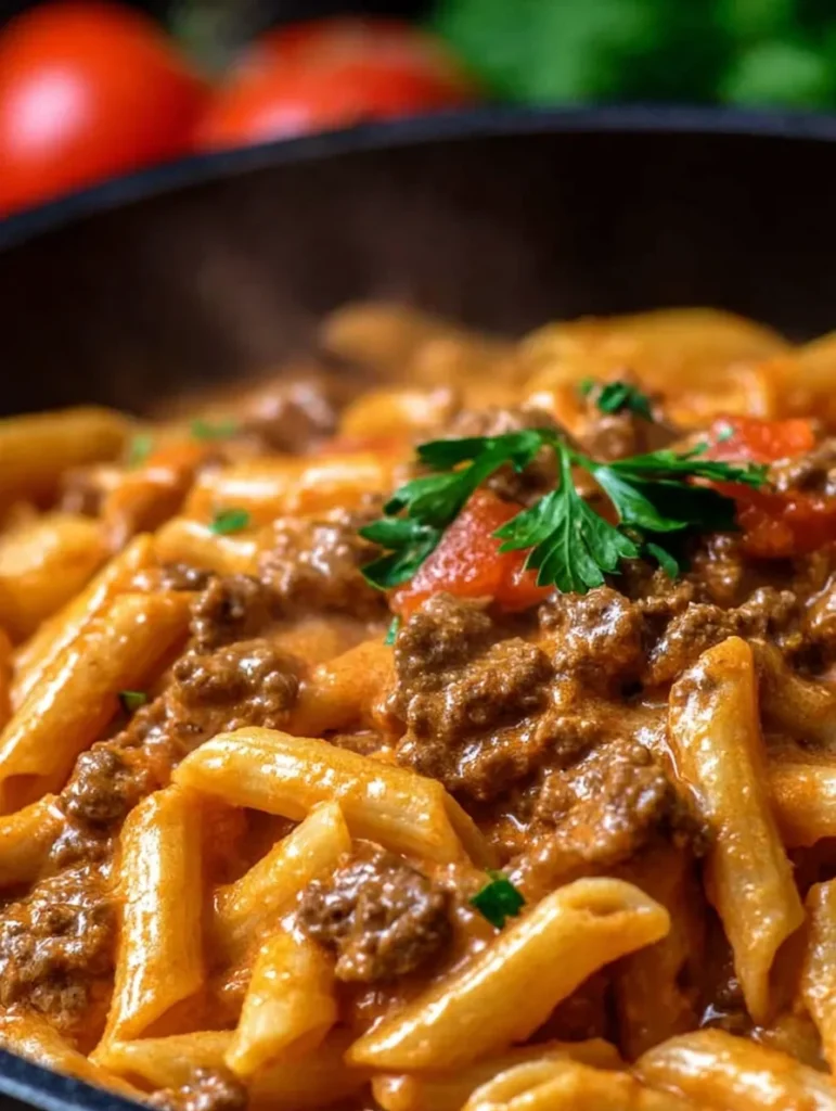 High Protein Creamy Beef Pasta in a Bowl