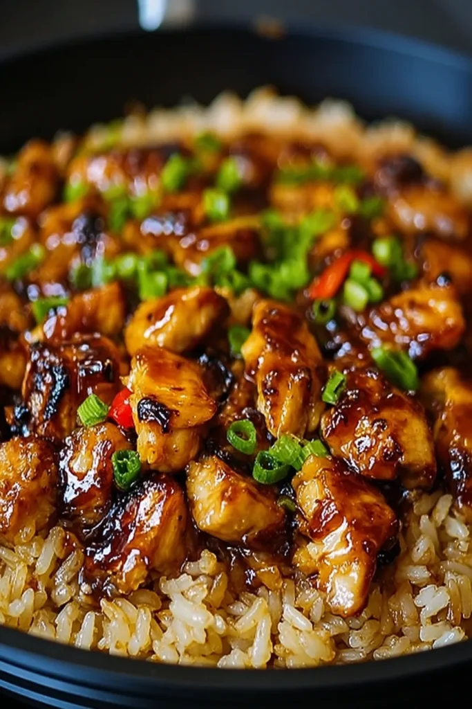 One-Pan Bold Honey BBQ Chicken Rice Plated