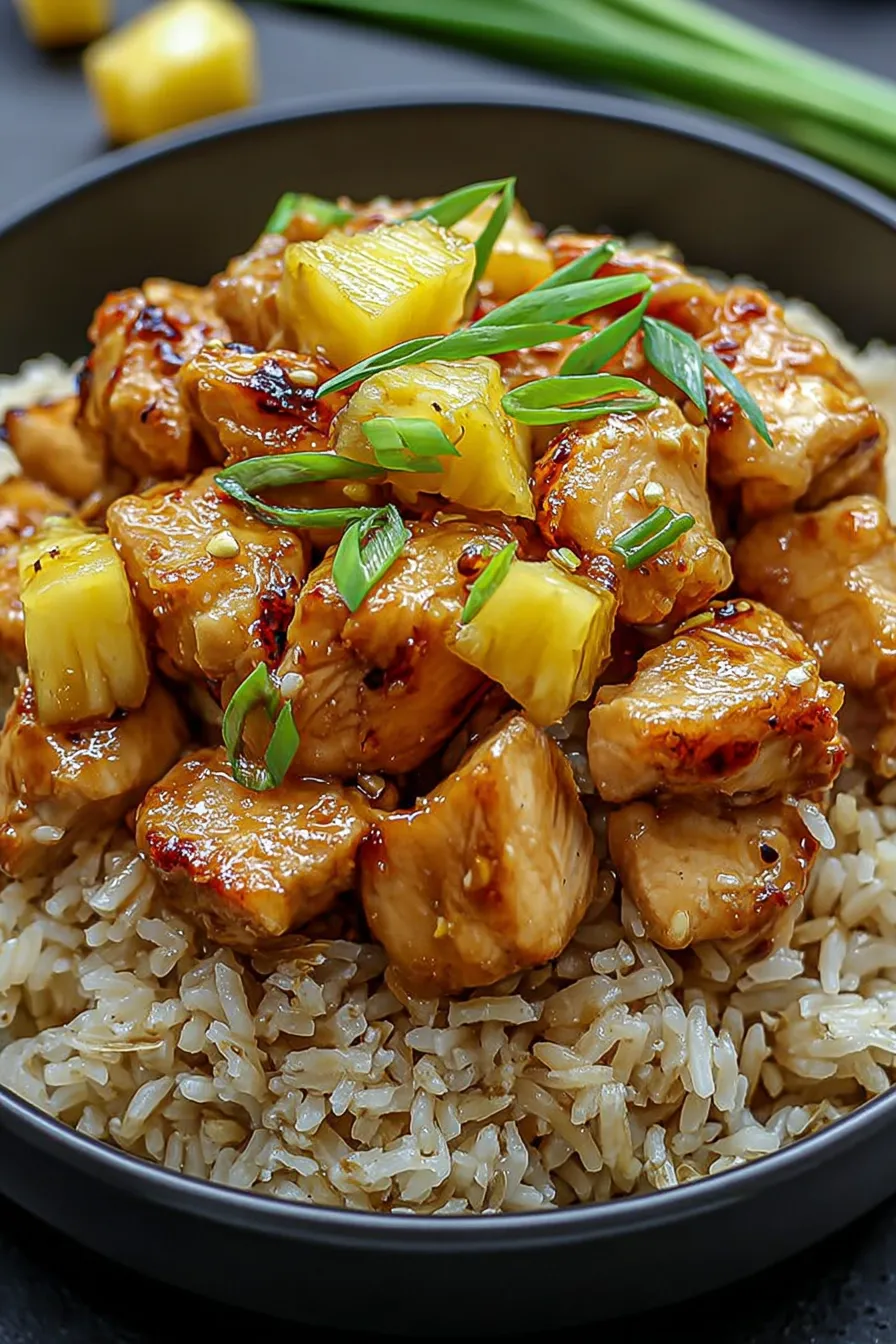 Pineapple Chicken and Rice Close-Up