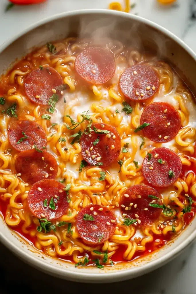 Savory Pizza Ramen Dish Ready to Enjoy