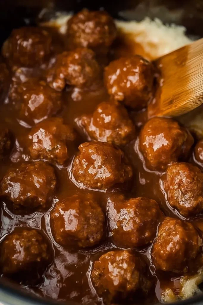 Delicious Slow Cooker Salisbury Steak Meatballs Plated
