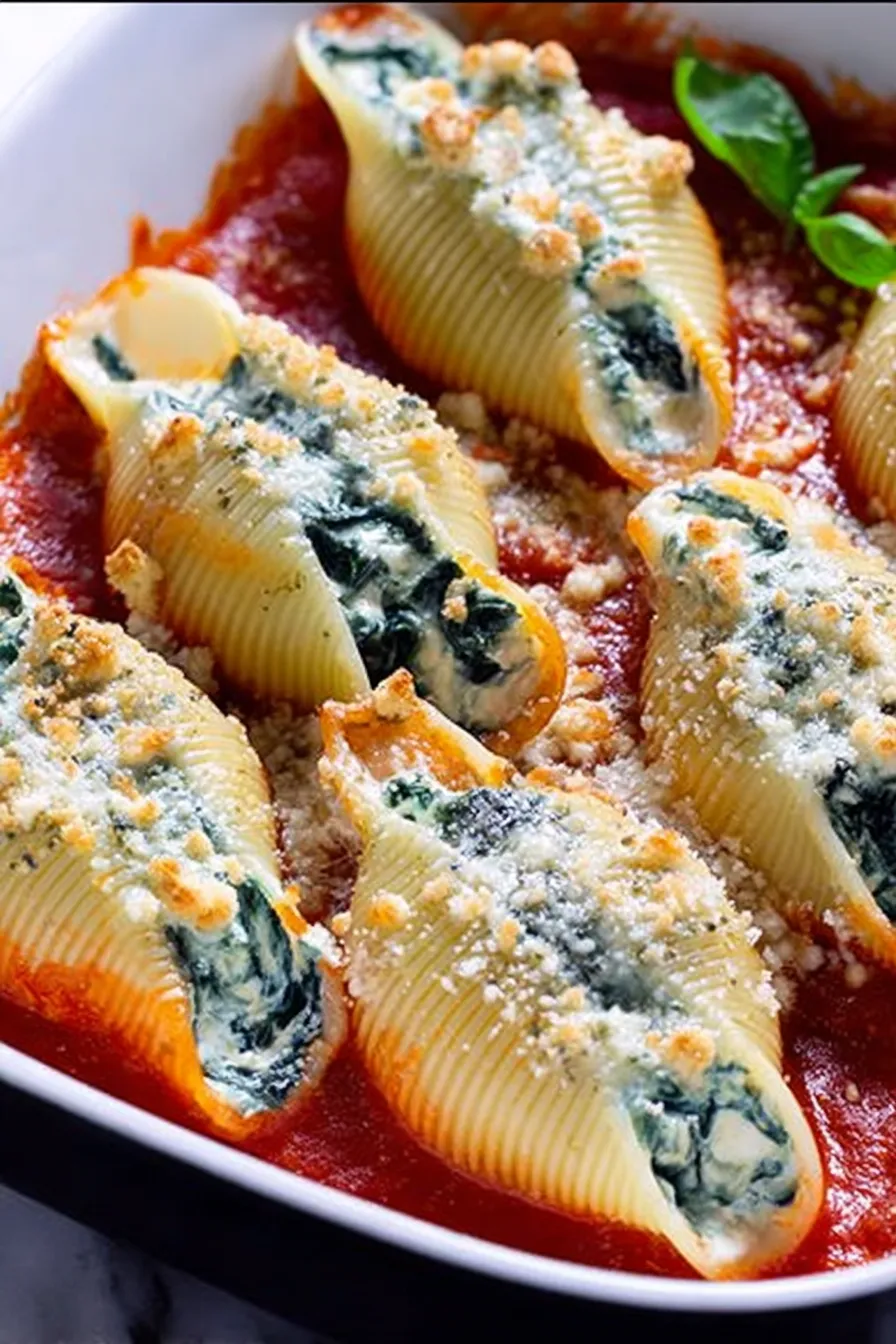 Delicious Spinach and Ricotta Stuffed Shells Ready to Serve