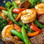 Delicious Steak and Shrimp Stir Fry in a Colorful Bowl
