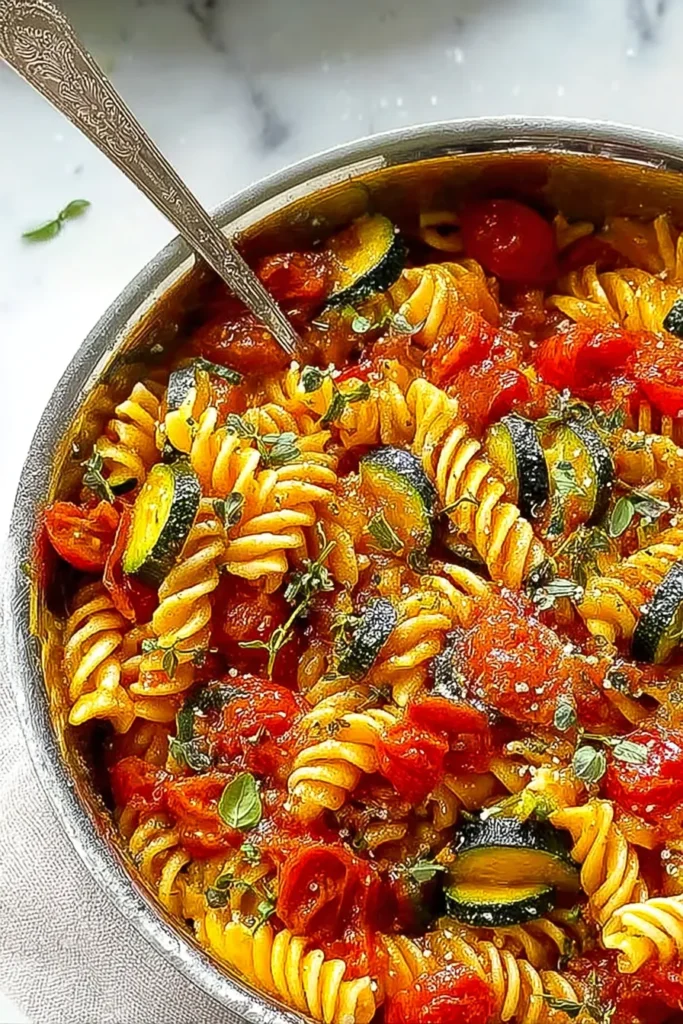Delicious Tomato Zucchini Pasta in a Bowl