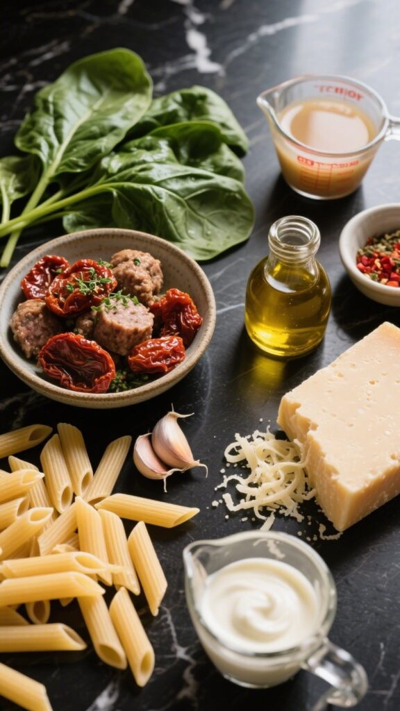 Tuscan sausage pasta ingredients