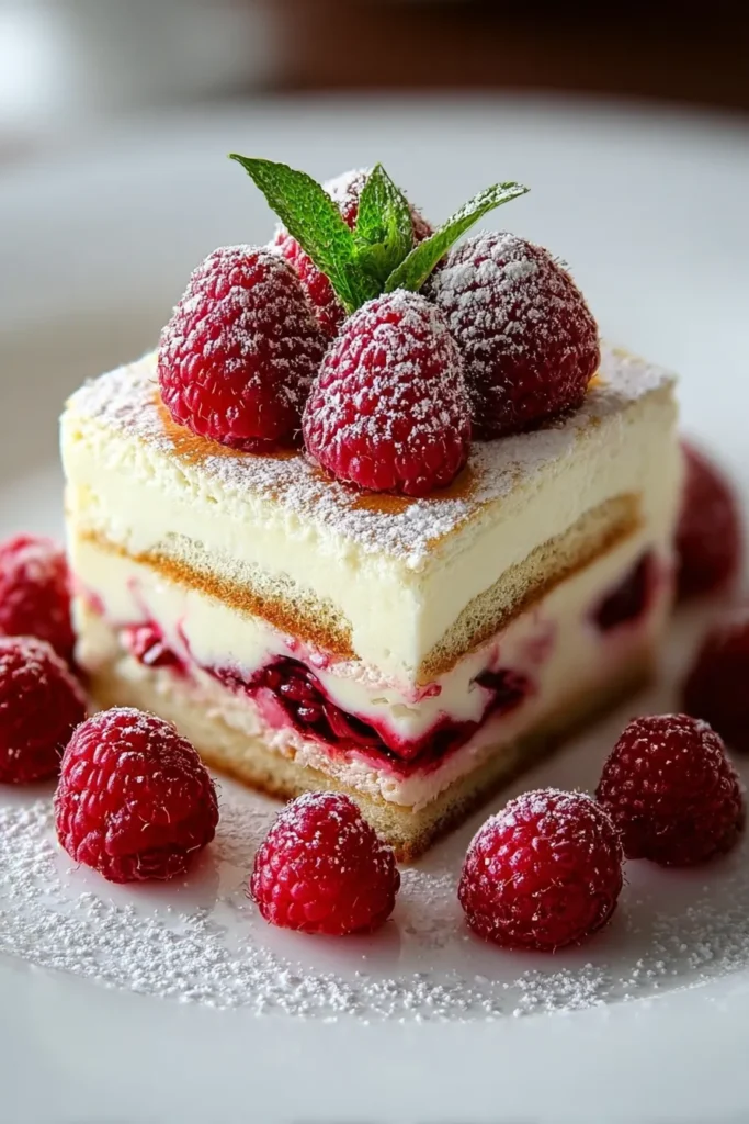 Delicious White Chocolate Raspberry Tiramisu Slice