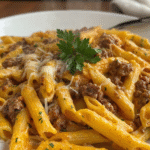Cheesy Penne with Garlic Butter Ground Beef