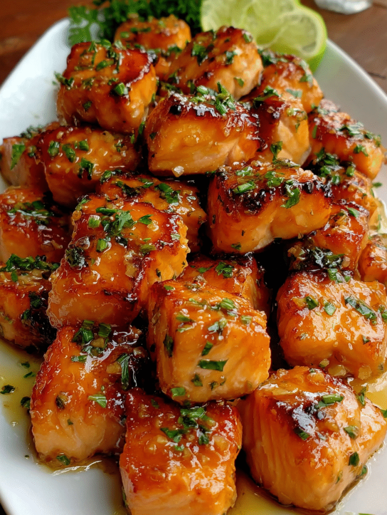 Honey Butter Garlic Glazed Salmon Bites