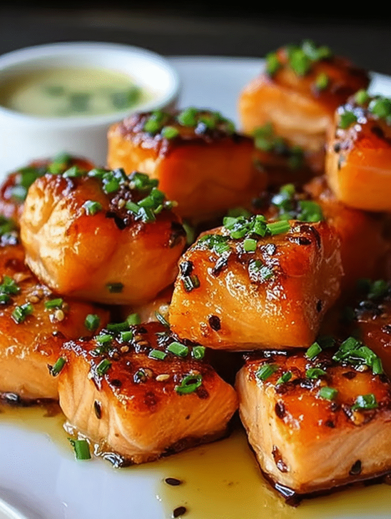 Honey Butter Garlic Glazed Salmon Bites