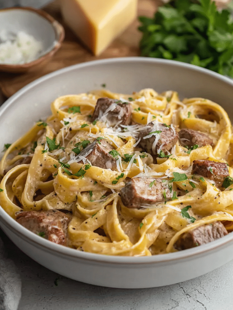 One-Pot Creamy Beef and Garlic Butter Pasta
