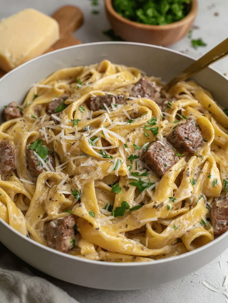 One-Pot Creamy Beef and Garlic Butter Pasta