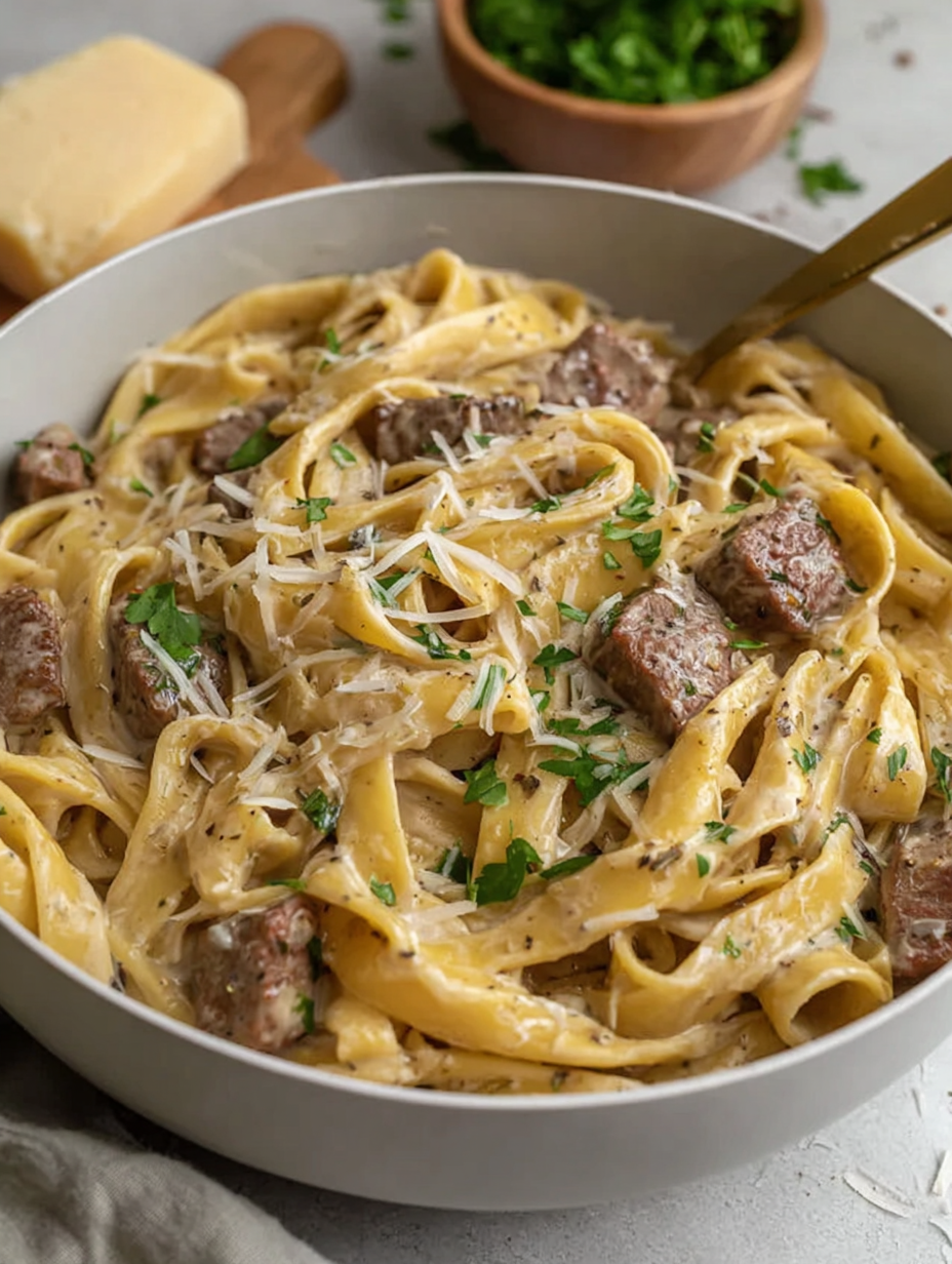 One-Pot Creamy Beef and Garlic Butter Pasta