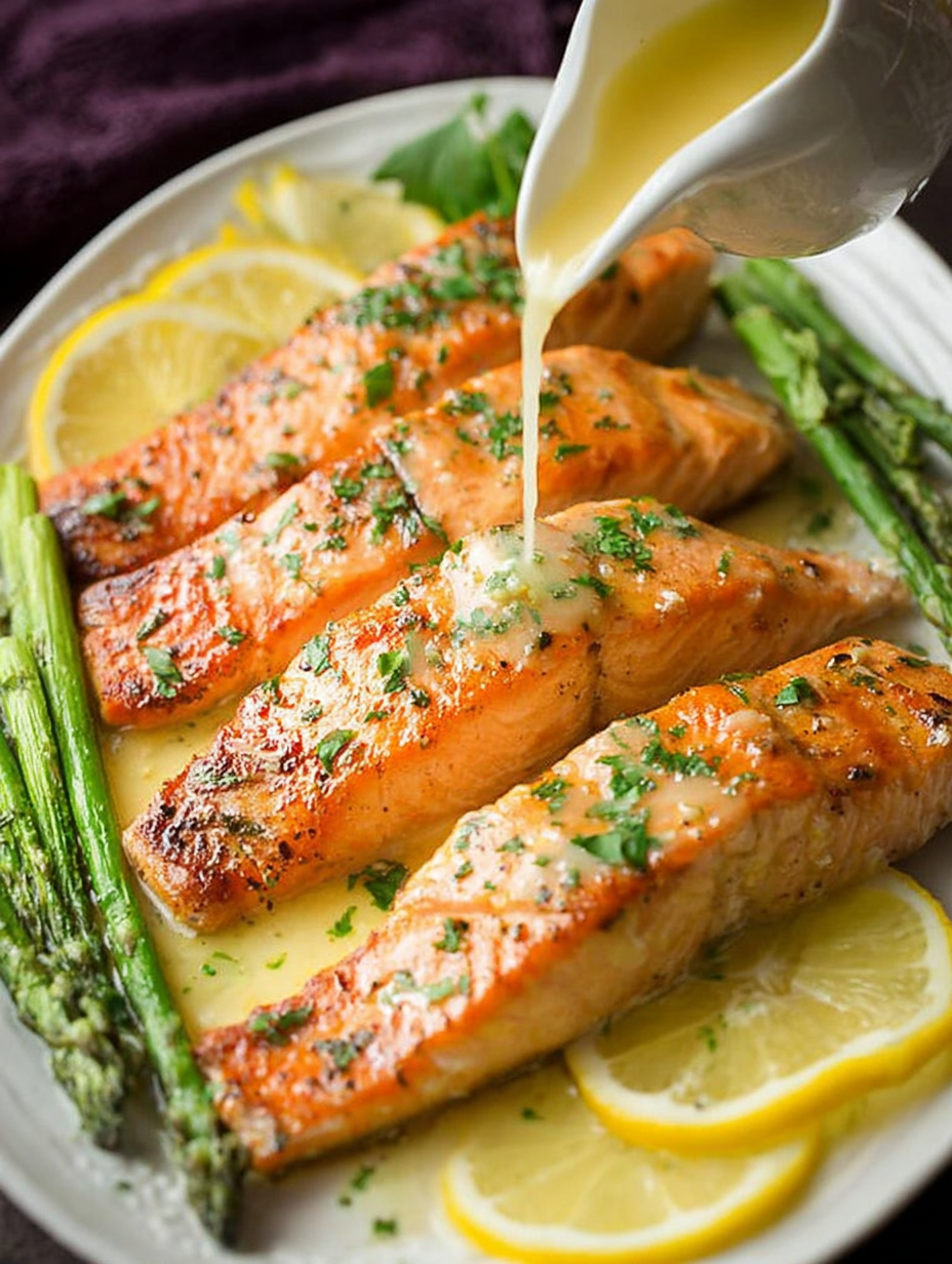 Salmon with Garlic Lemon Butter Sauce