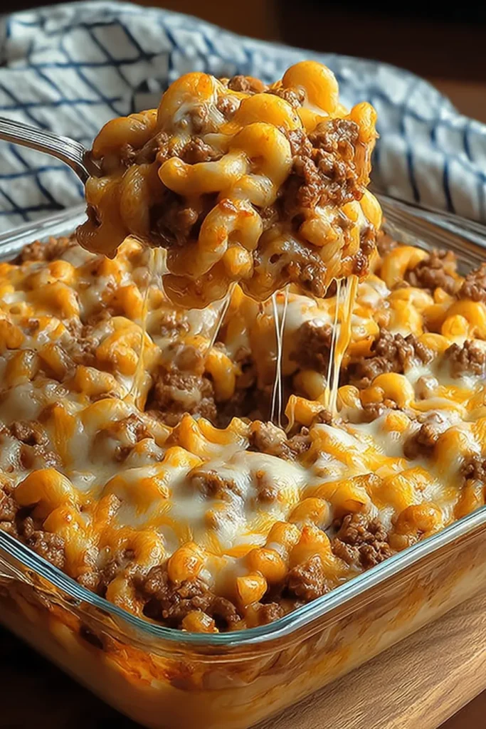 Cheesy Hamburger Casserole Ready to Serve