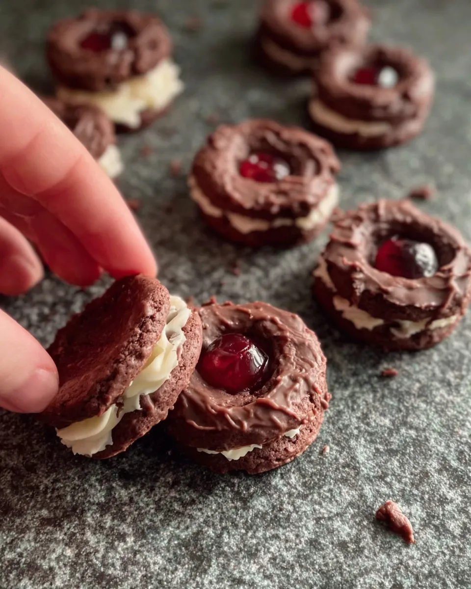 Finished Black Forest Cookies with chocolate drizzle