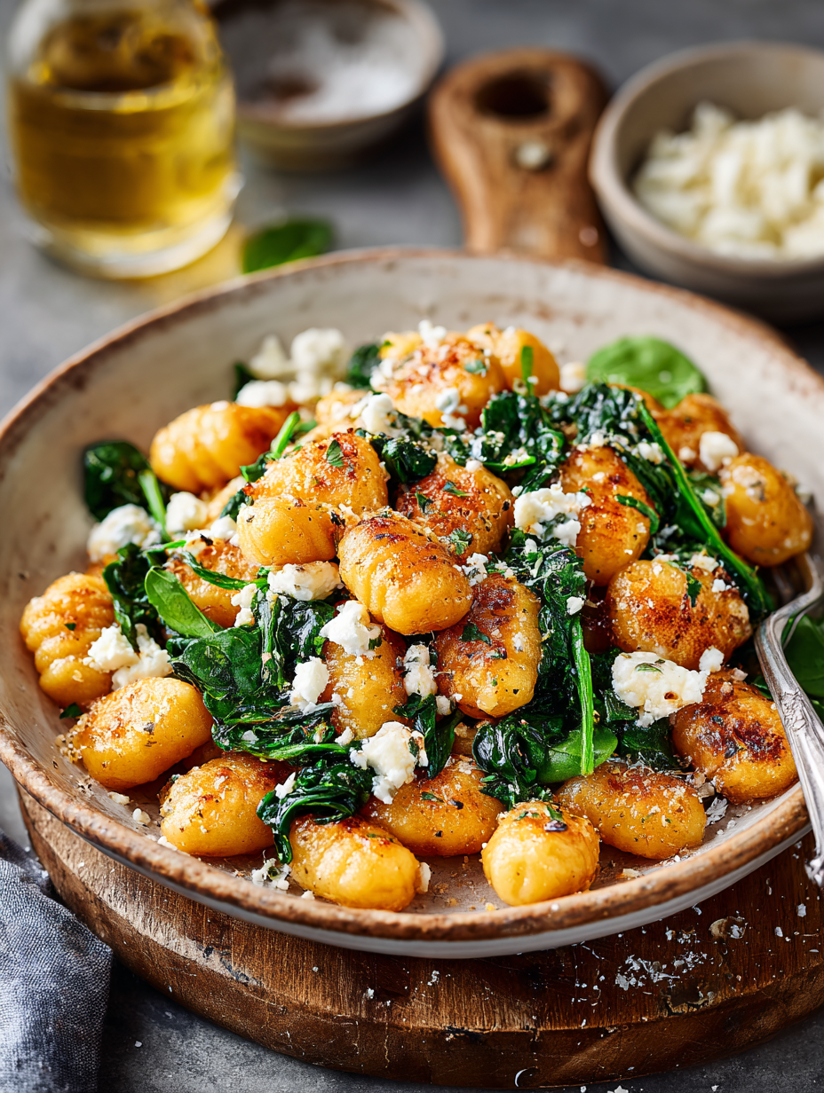 Crispy Gnocchi With Spinach And Feta