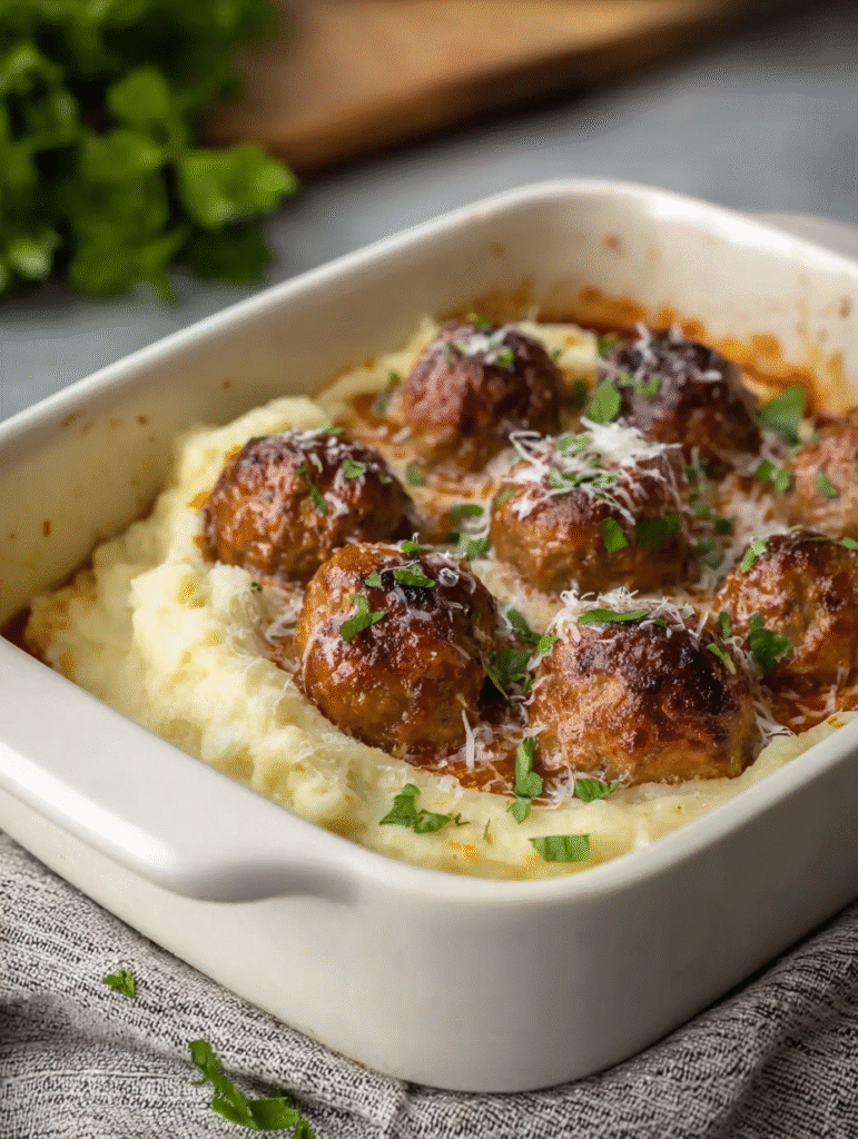 Meatball & Mashed Potato Bake