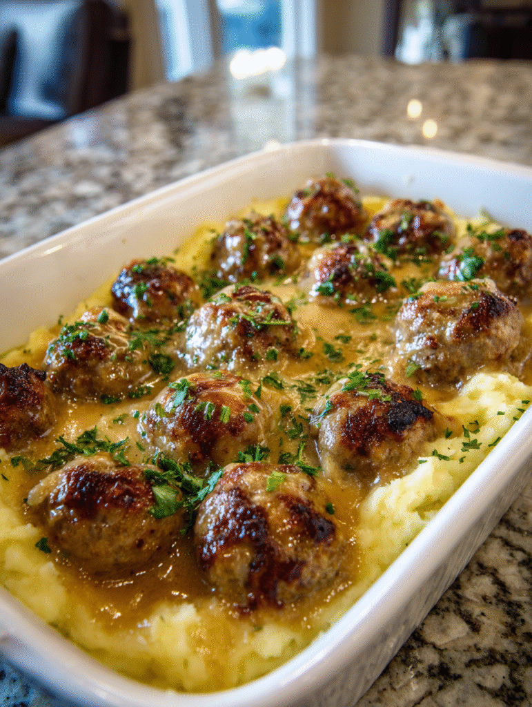 Meatball & Mashed Potato Bake