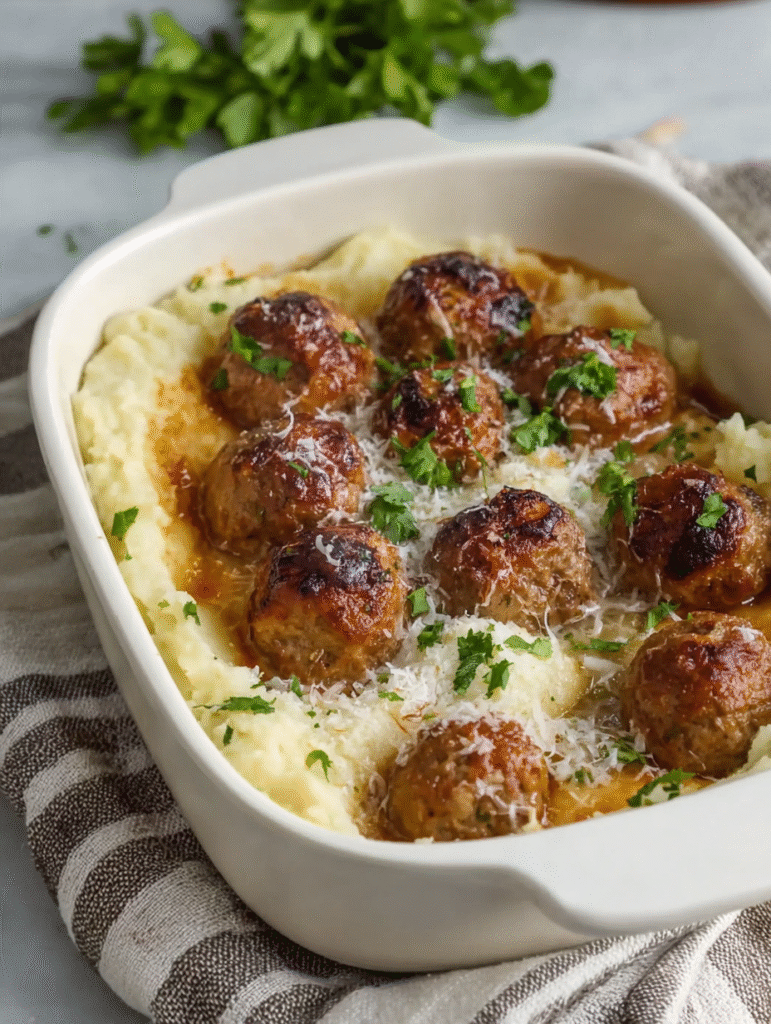 The Ultimate Comfort Food: Meatball & Mashed Potato Bake