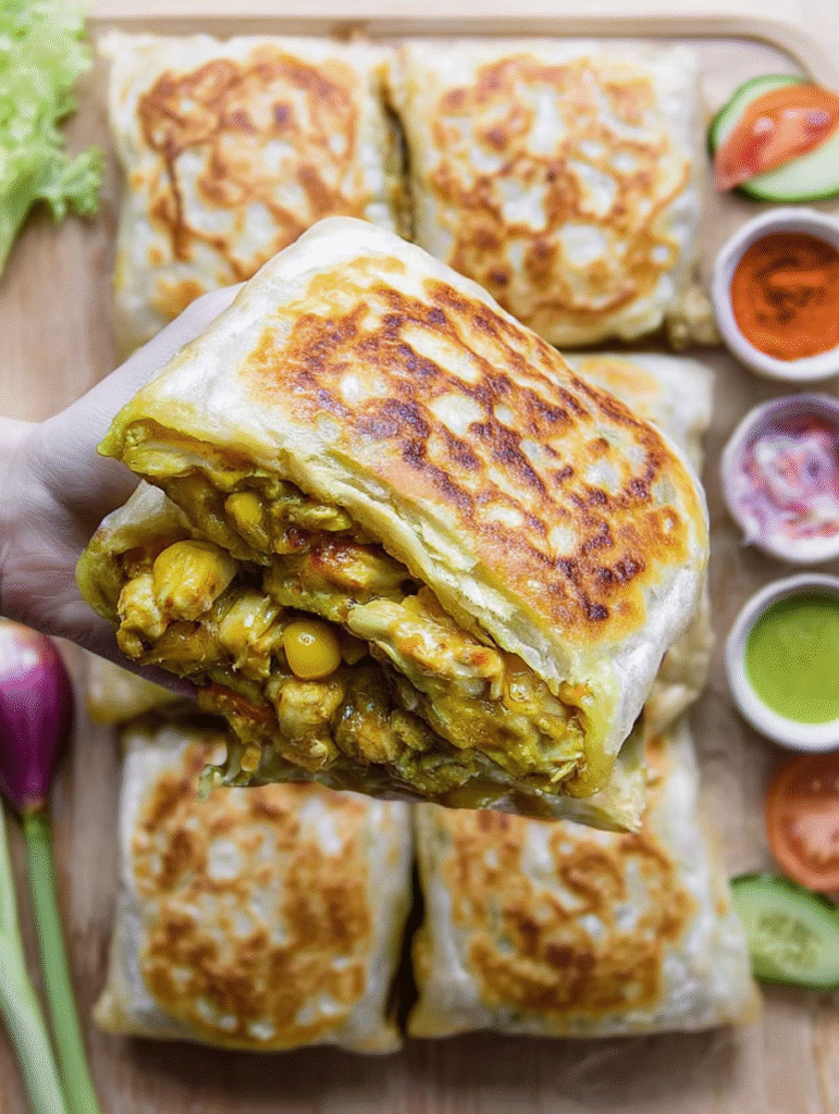 Crispy Msmen Filled with Chicken: A Moroccan Street Food Delight