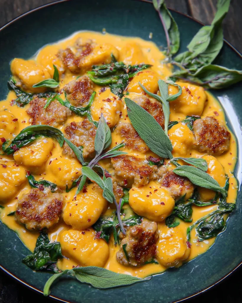 Pumpkin Gnocchi with Spinach and Sausage