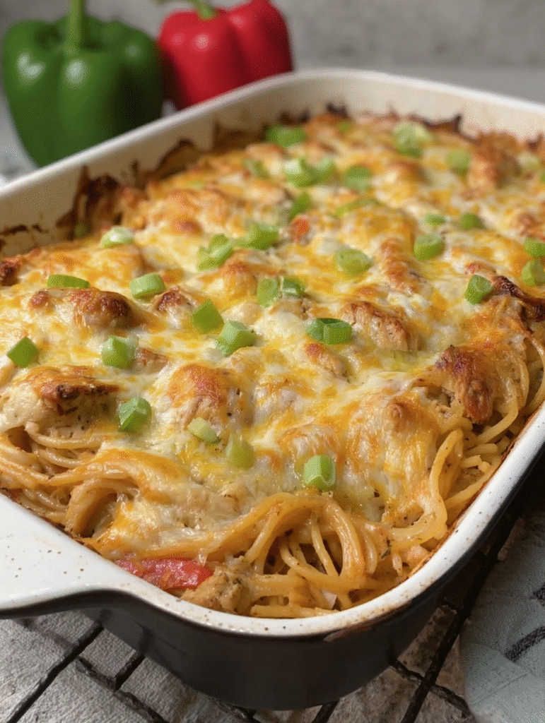 The Best Spicy Southern Cheesy Chicken Spaghetti Casserole