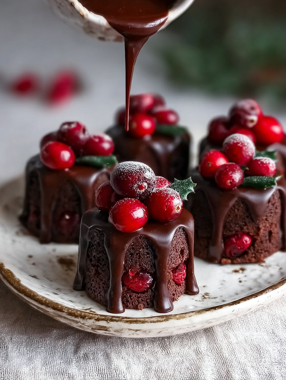 Chocolate Cranberry Christmas Mini Cakes