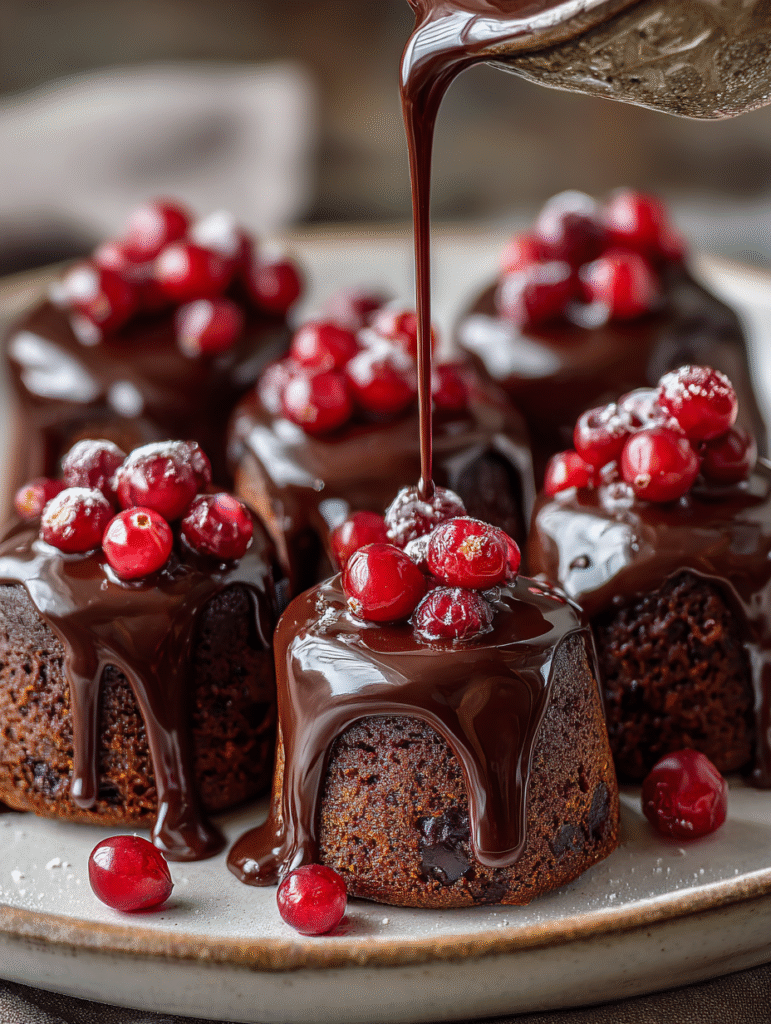 Chocolate Cranberry Christmas Mini Cakes