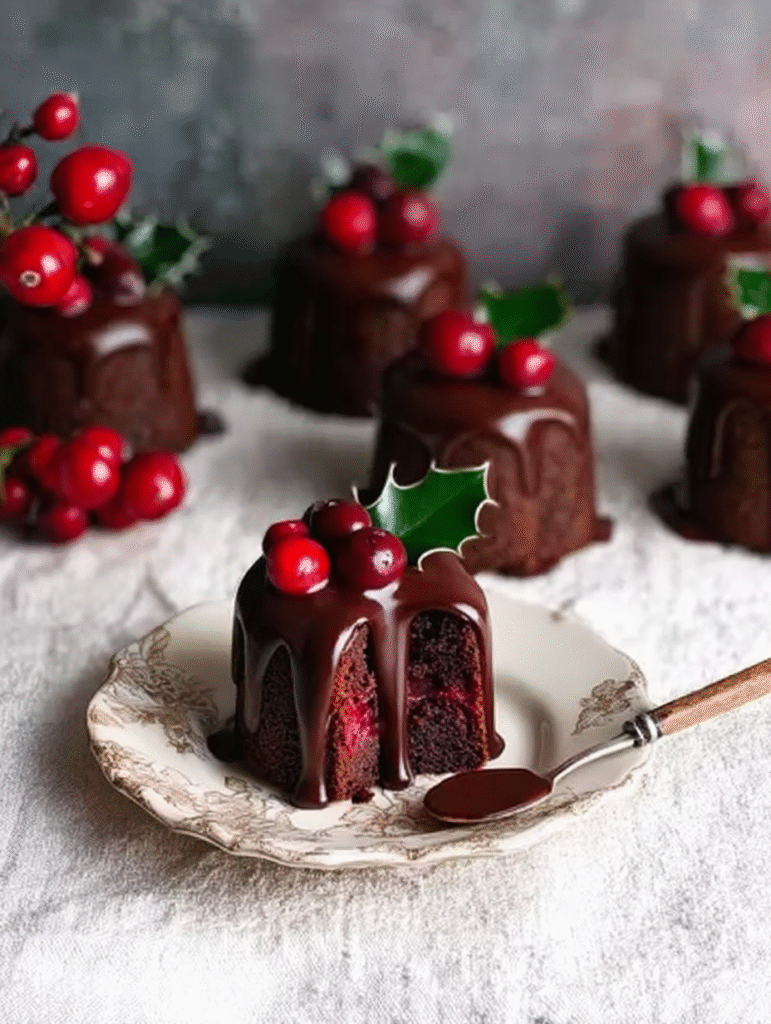 Chocolate Cranberry Christmas Mini Cakes