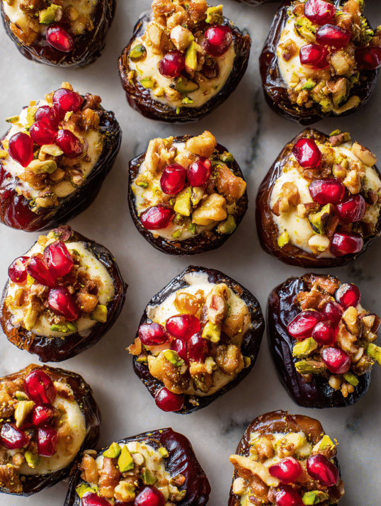 Mascarpone Stuffed Dates with Pomegranate and Honey