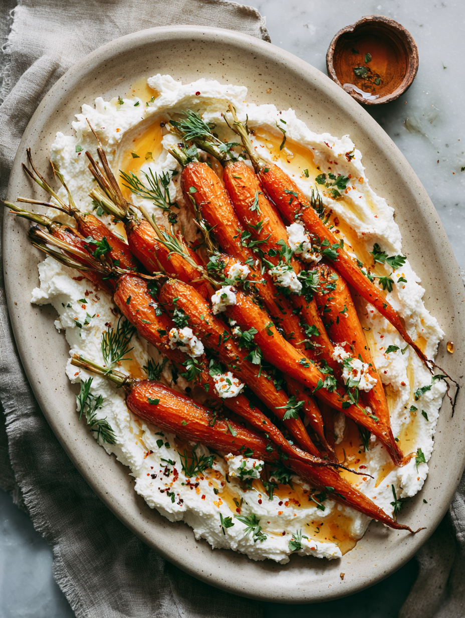 Roasted Carrots with Whipped Ricotta and Hot Honey