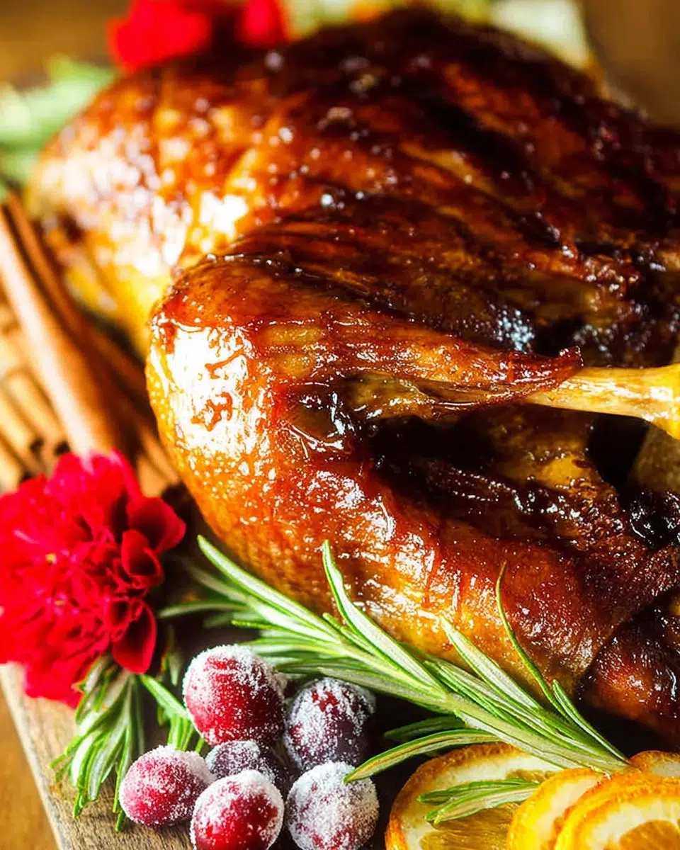 The preparation steps of Christmas Roast Duck With Cranberry-Orange Glaze