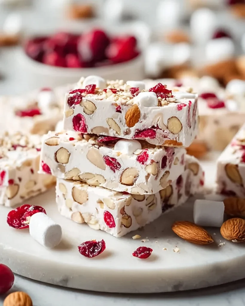The preparation steps of Marshmallow Nougat Bars