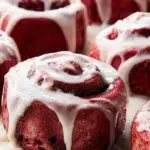 The preparation steps of Red Velvet Cinnamon Rolls