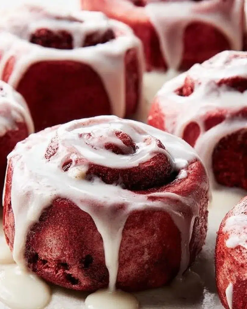 The preparation steps of Red Velvet Cinnamon Rolls