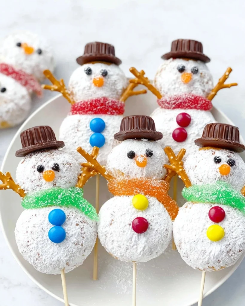 The preparation steps of Snowman Donuts