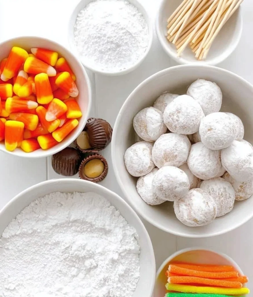 The preparation steps of Snowman Donuts