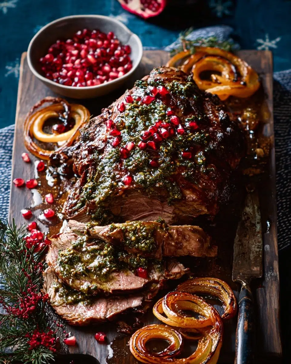 The preparation steps of Spiced pomegranate and clementine slow-roast lamb leg