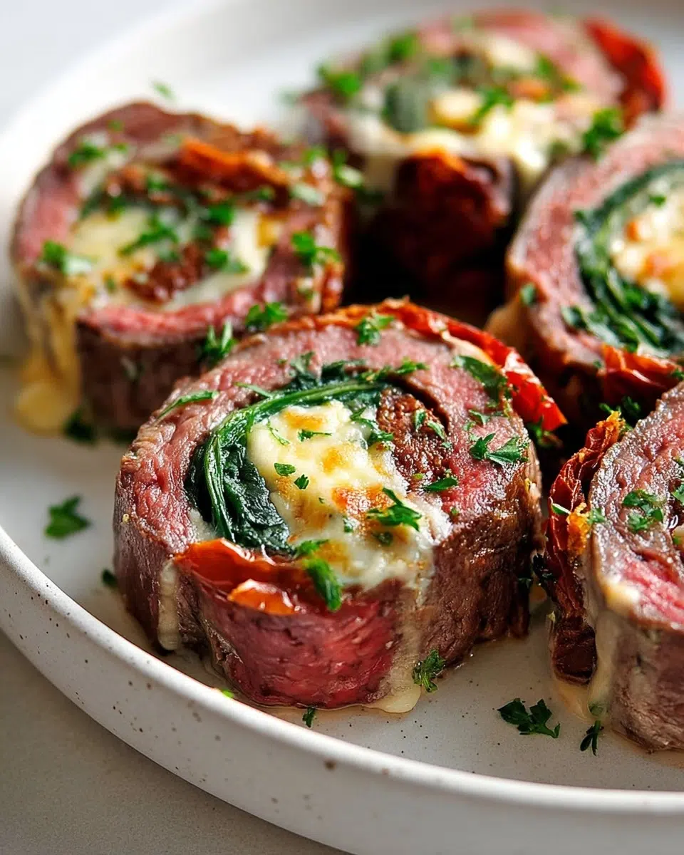 The preparation steps of Steak Pinwheels
