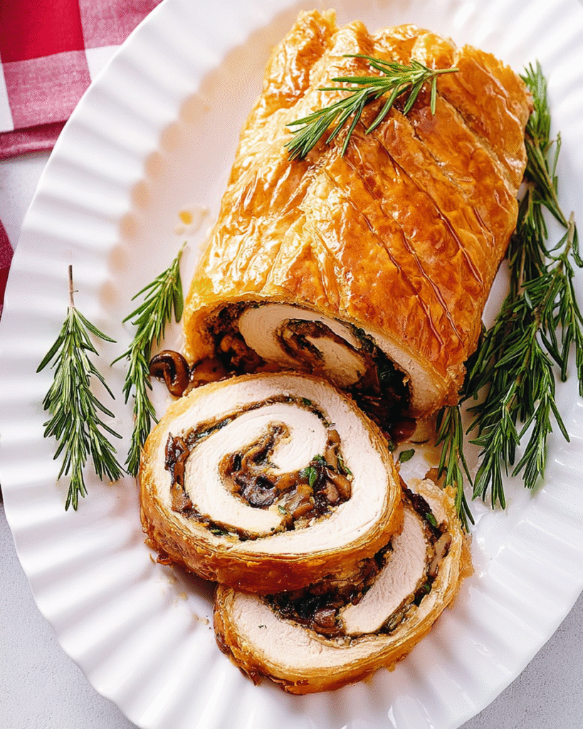 Turkey Wellington with Caramelized Onions and Mushroom Sauce
